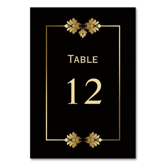 Numéro de table de Mariage moderne noir et or (Par défaut)