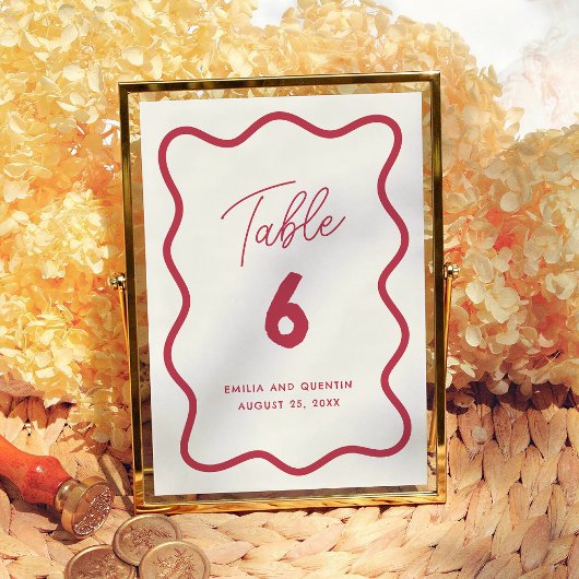 Numéro de table de mariage moderne ondulé rétro co