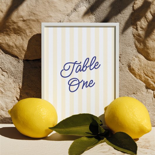 Numéro de table de mariage moderne rayé bleu et ja