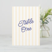 Numéro de table de mariage moderne rayé bleu et ja (Debout devant)