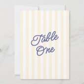 Numéro de table de mariage moderne rayé bleu et ja (Dos)