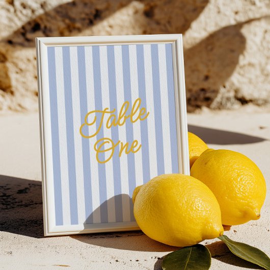 Numéro de table de mariage moderne rayé jaune et b