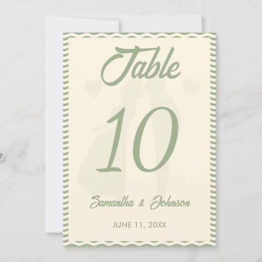 Numéro de table de mariage moderne vert sauge rayu (Devant)