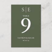 Numéro de table de mariage Monogramme Vert Olive  (Devant)