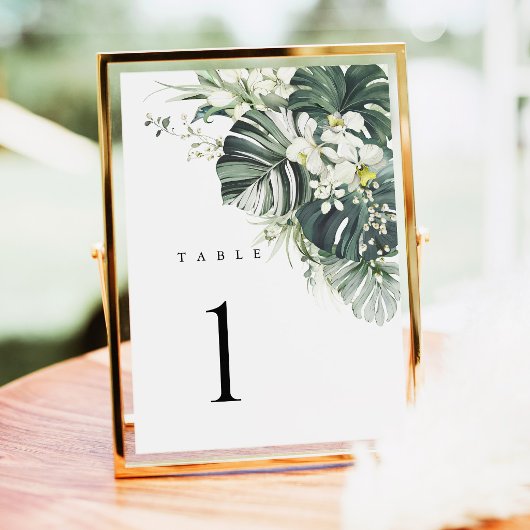 Numéro de table de mariage Monstera Vert Sauge Tro