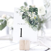 Numéro de table de mariage Monstera Vert Sauge Tro