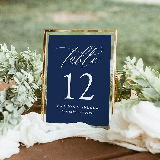 Numéro de table de mariage Navy Calligraphie Moder