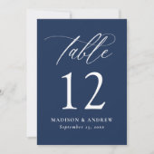 Numéro de table de mariage Navy Calligraphie Moder (Devant)