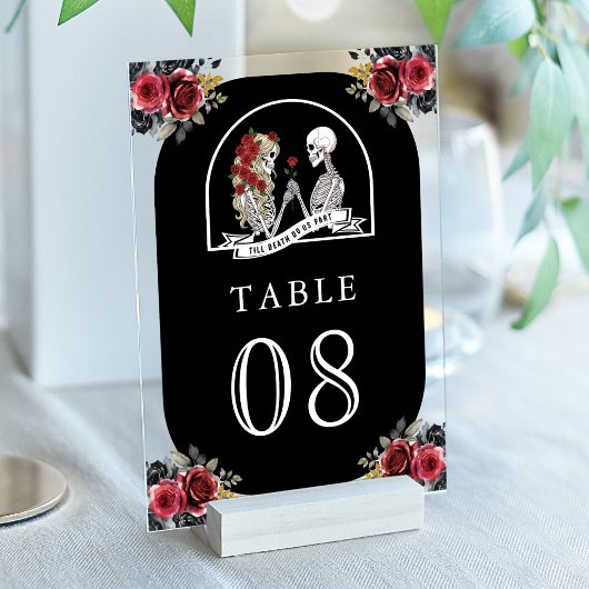 Numéro de table de mariage noir couple squelette g