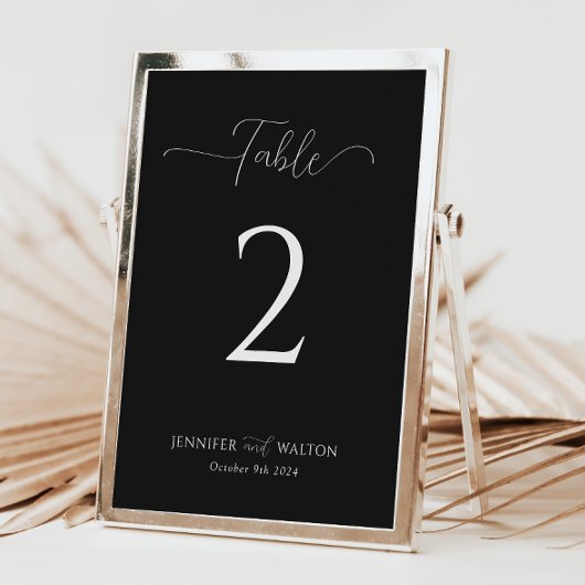 Numéro de table de mariage noir élégant simple