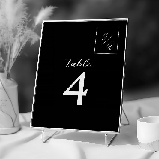 Numéro de table de mariage noir et blanc chic