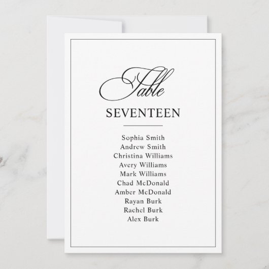 Numéro de table de Mariage noir et blanc classique (Devant)