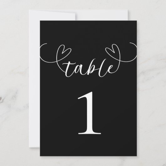 Numéro de table de mariage noir et blanc coeurs mo (Devant)