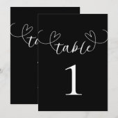 Numéro de table de mariage noir et blanc coeurs mo (Devant / Derrière)