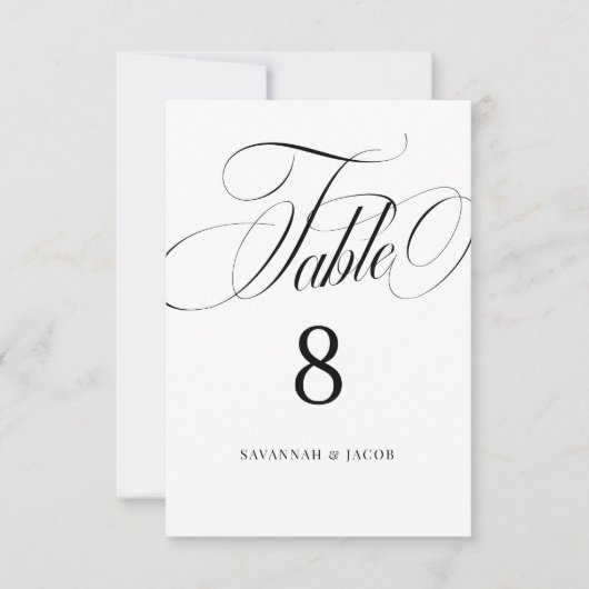 Numéro de table de mariage noir et blanc écriture (Devant)