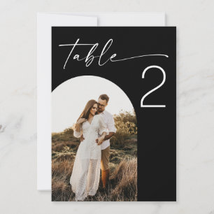 Numéro de table de mariage noir moderne avec photo