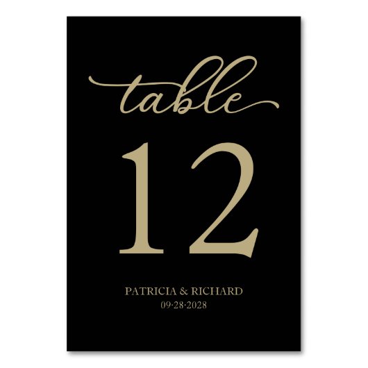 Numéro de table de mariage noir or écriture élégan (Par défaut)