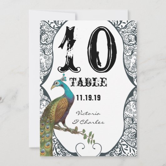 Numéro de table de mariage oiseau d'amour paon fan (Devant)