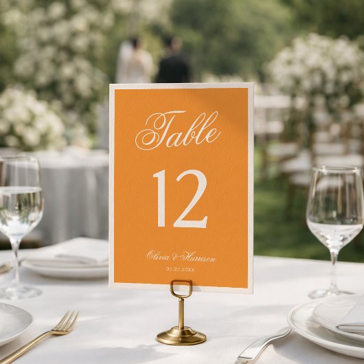 Numéro de table de mariage orange lueur de coucher