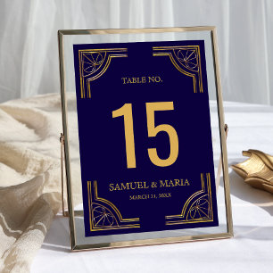 Numéro de table de mariage orné bleu élégant