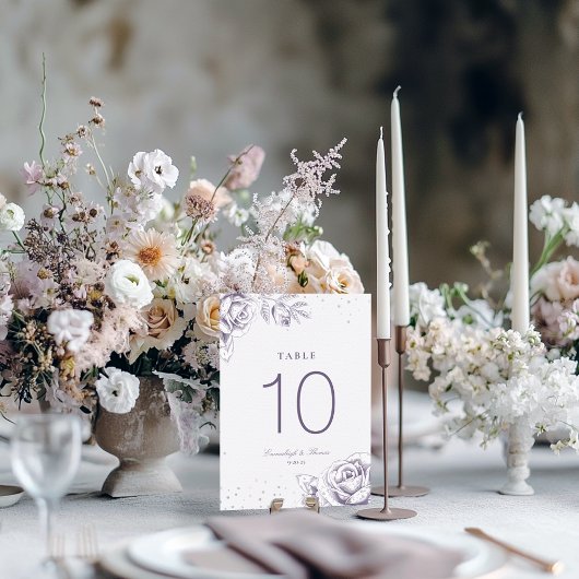 Numéro de table de mariage pailleté rose violet vi