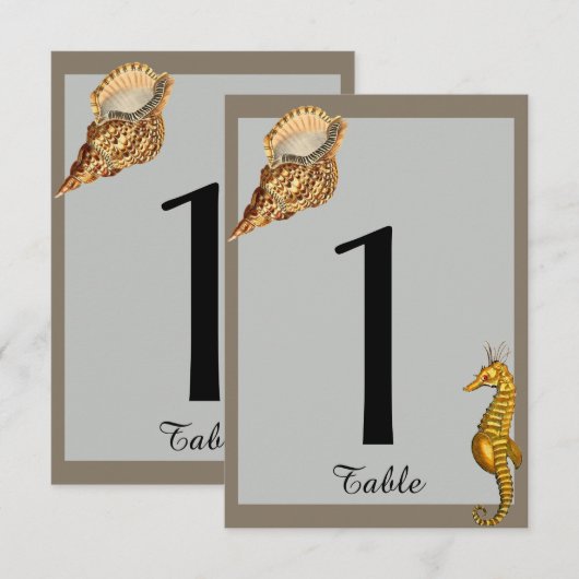 Numéro de table de mariage plage animaux marins vi (Devant / Derrière)