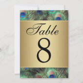 Numéro de table de mariage Plume de Paon Doré (Devant)