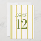 Numéro de table de mariage rayé jaune et vert (Devant)