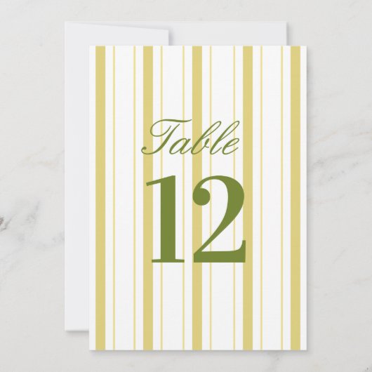 Numéro de table de mariage rayé jaune et vert (Dos)