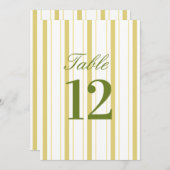 Numéro de table de mariage rayé jaune et vert (Devant / Derrière)