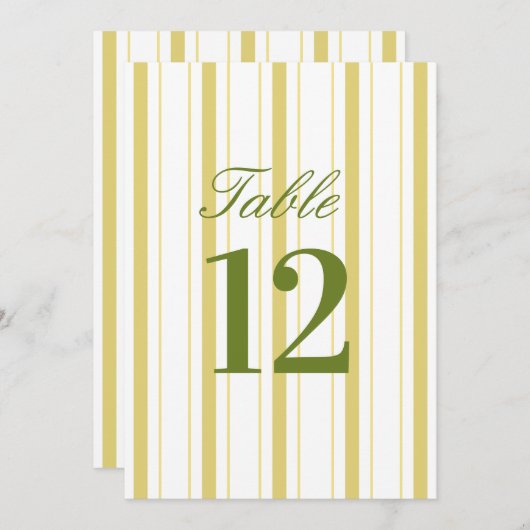 Numéro de table de mariage rayé jaune et vert (Devant / Derrière)