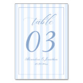 Numéro de table de mariage rayé rétro blanc et ble (Dos)