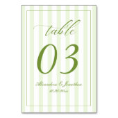Numéro de table de mariage rayé rétro blanc et ver (Dos)