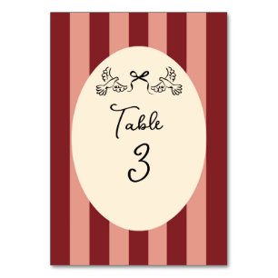 Numéro de table de mariage rayé rose rouge caprici
