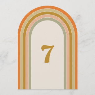 Numéro de table de mariage rétro arc-en-ciel funky