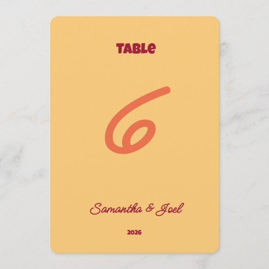 Numéro de table de mariage rétro coucher de soleil (Devant)