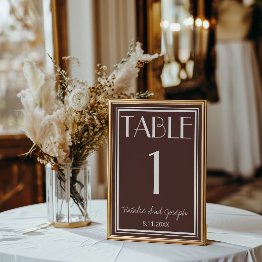 Numéro de table de mariage rétro marron chocolat c