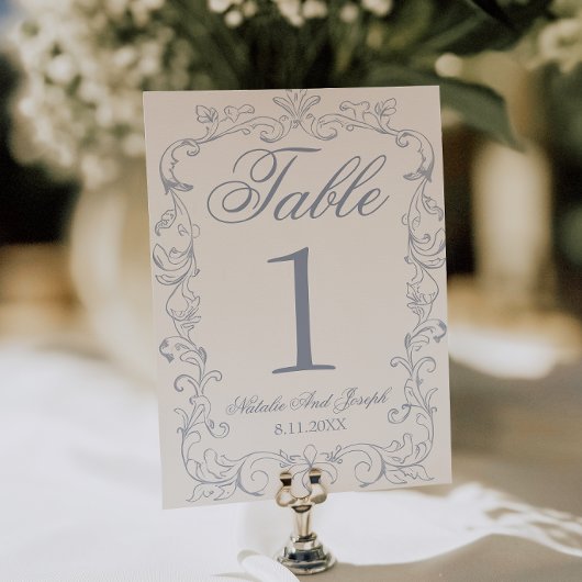 Numéro de table de mariage rétro poussiéreux bleu