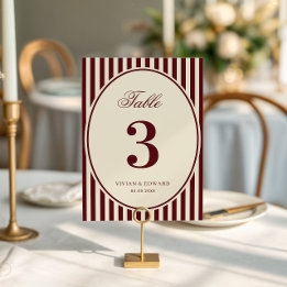Numéro de table de mariage rétro rayures ivoire et