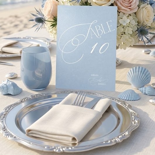 Numéro de table de mariage romantique bleu poussié
