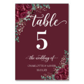 Numéro de table de mariage Rose Bourgogne Eucalypt (Dos)
