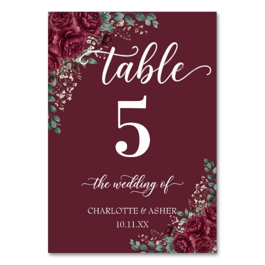 Numéro de table de mariage Rose Bourgogne Eucalypt (Par défaut)