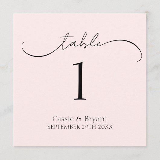 Numéro de table de Mariage rose pâle chic simple (Devant)