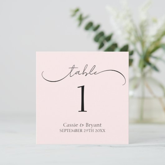 Numéro de table de Mariage rose pâle chic simple (Debout devant)