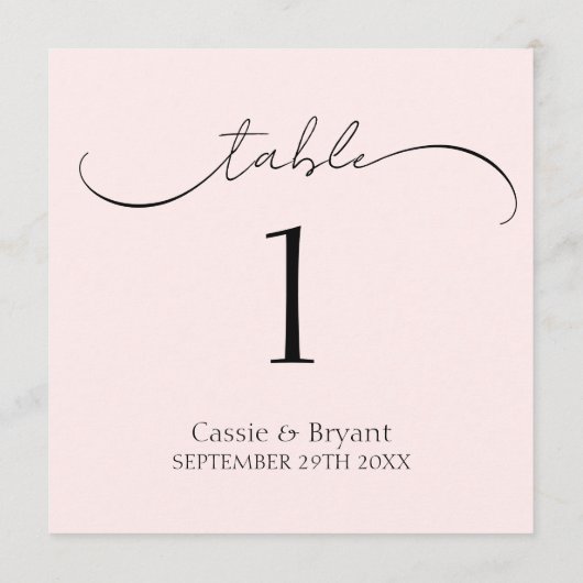 Numéro de table de Mariage rose pâle chic simple (Dos)