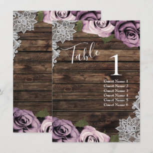 Numéro de table de mariage Roses Mauve Poussiéreus