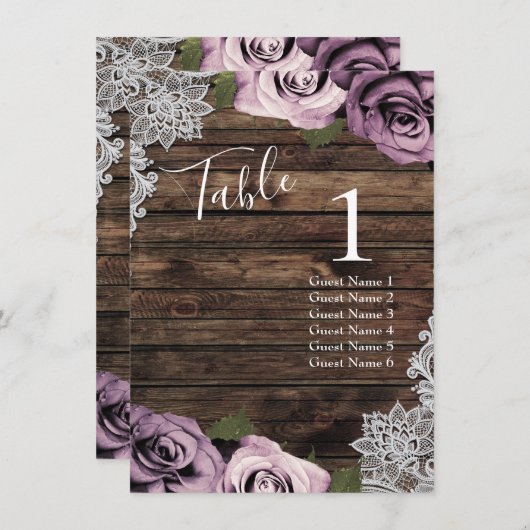 Numéro de table de mariage Roses Mauve Poussiéreus (Devant / Derrière)
