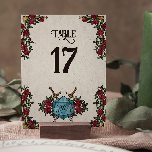 Numéro de table de mariage RPG Roses Monogramme D2