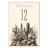 Numéro de table de mariage rustique Cactus et roue (Dos)