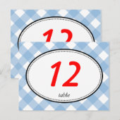 Numéro de table de mariage rustique en vichy bleu (Devant / Derrière)